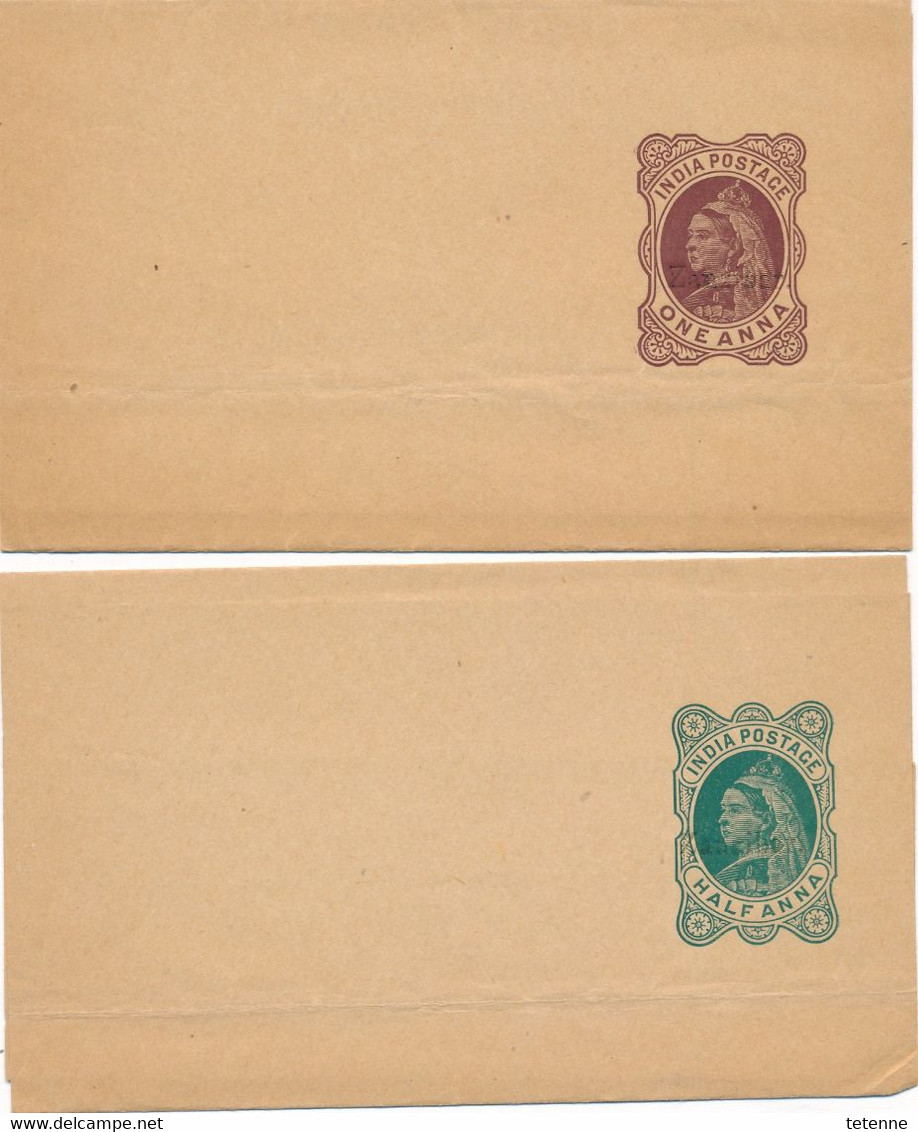 4 Entiers Postaux INDIA POSTAGE Surchargés ZANZIBAR 2 ENVELOPPES 2 BANDES PAPIERS - Zanzibar (1963-1968)