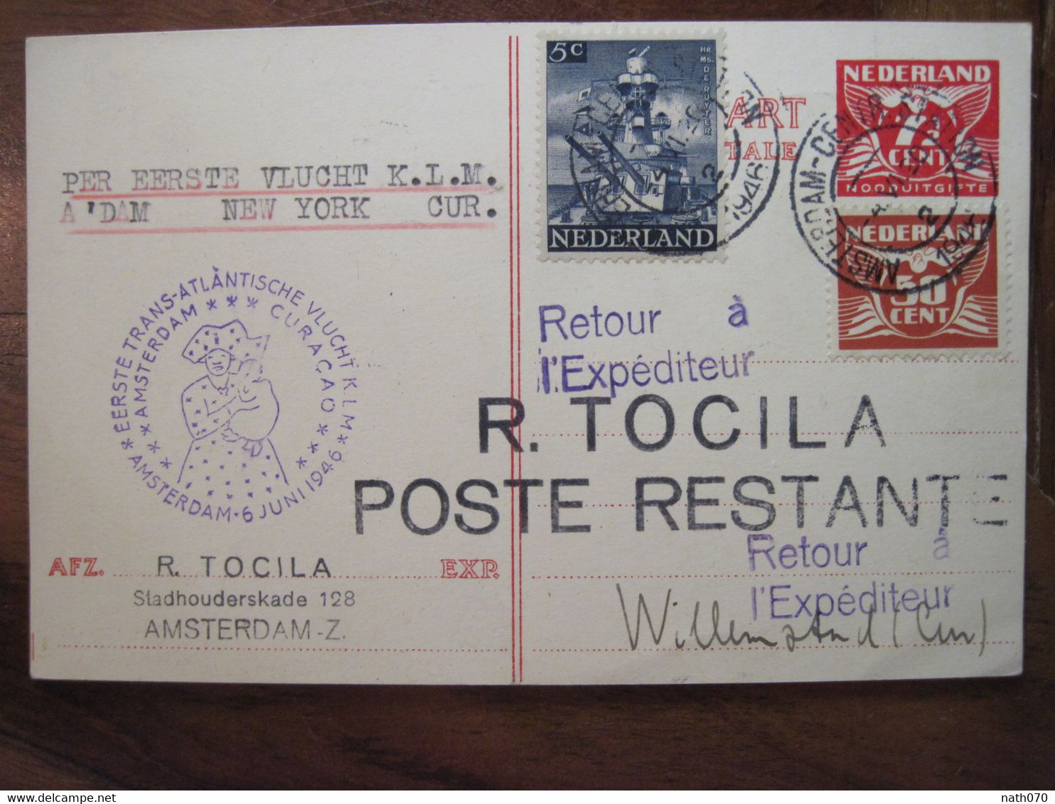 Nederland 1946 Hollande Pays Bas Cover Enveloppe Par Avion Per Luchtpost Finland KLM Curacao - Luftpost