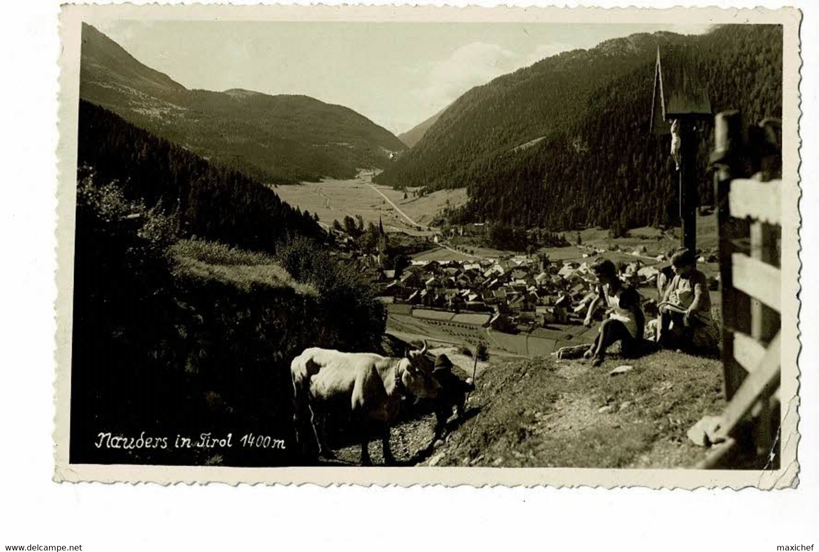 Naudeurs In Tyrol 1400 M - Enfants Avec Boeuf, Calvaire) Circulé 1953, Timbre Décollé - Nauders