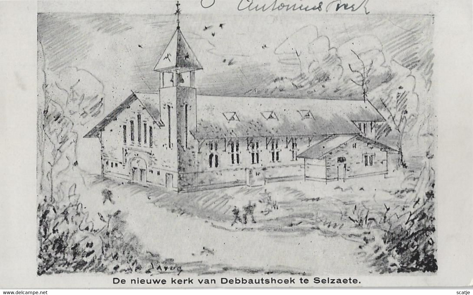 Selzaete   -   De Nieuwe Kerk Van Debbautshoek   -   St. Antonius Kerk   -   Litho - Zelzate