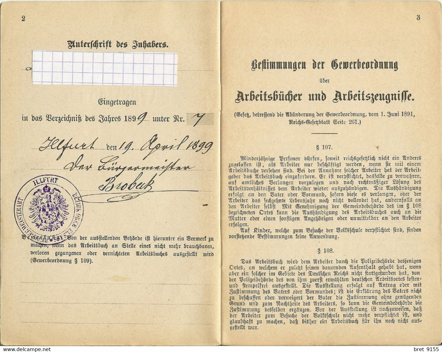 68 ILLFURT MULHOUSE CARNET DE TRAVAIL STE GLUCK ET LAEDERICH STE ALSACIENNE DE CONSTRUCTION MECANIQUES 1899 - Non Classificati