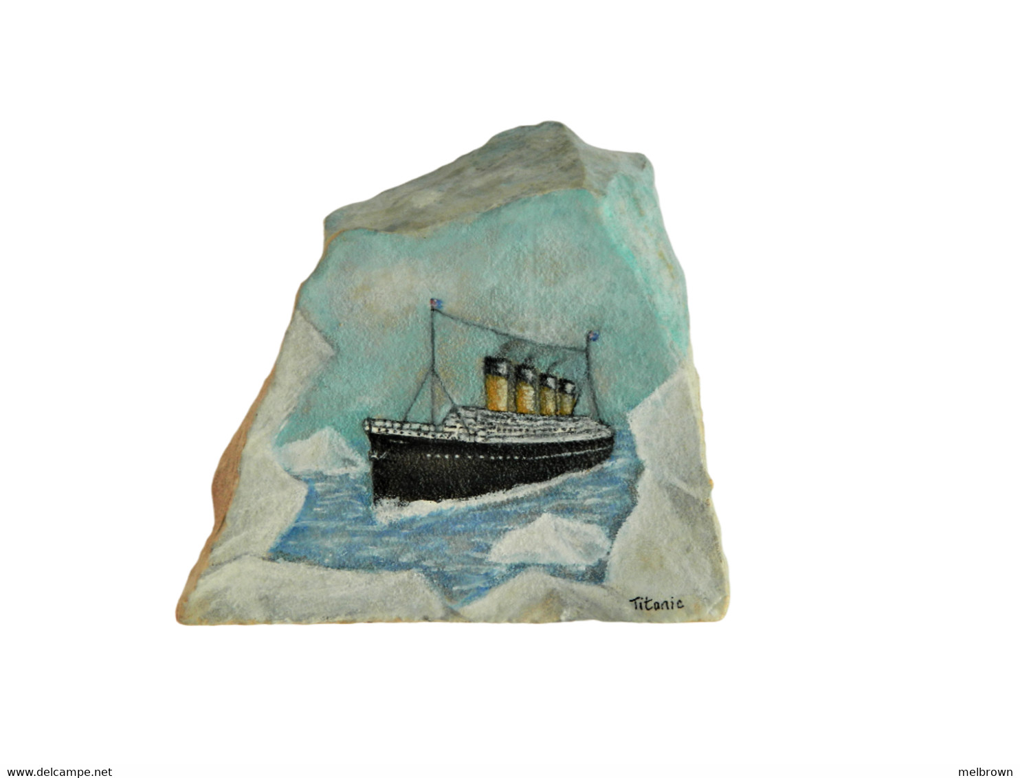 Original Painting Of The Titanic Hand Painted On A Spanish Tosca Stone Paperweight - Maritieme Decoratie