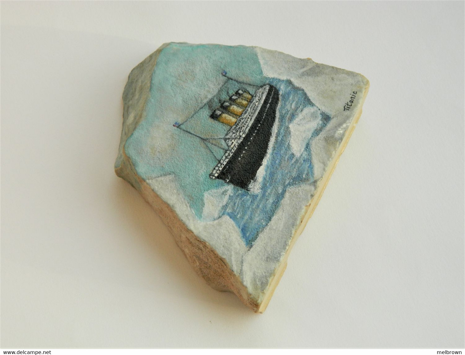 Original Painting Of The Titanic Hand Painted On A Spanish Tosca Stone Paperweight - Decoración Maritima