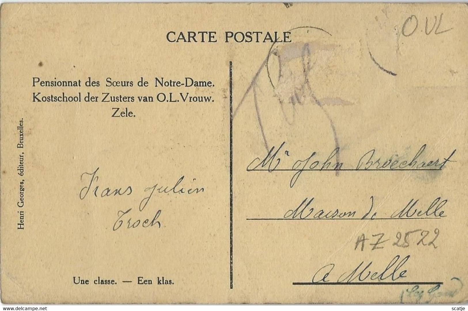 Zele   -   Pensionnat Des Soeurs De Notre-Dame. -     Une Classe   1925   Naar   Melle - Zele