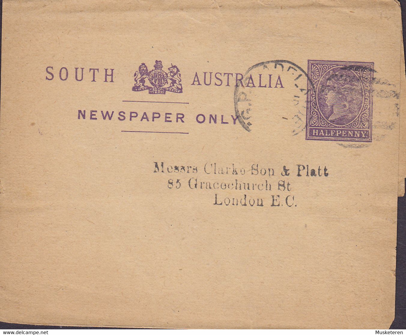 South Australia Postal Stationery Ganzsache Victoria Wrapper Streifband Newspaper Only ADELAIDE 189? LONDON England - Briefe U. Dokumente