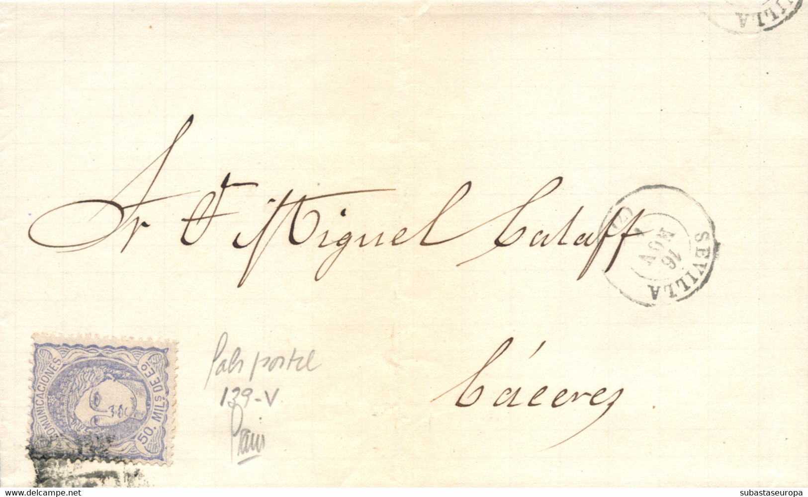 Ø 107F En Carta De Sevilla A Cáceres, El 16/11/1871. Falso Postal (Graus 139-V). Mat. Rombo De Puntos. En El Frente Fech - Storia Postale