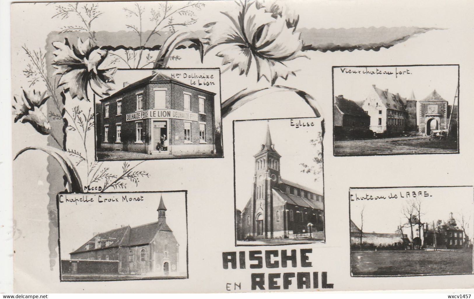 Aische-en-Refail ,multivues,Delhaize Le Lion,chapelle Croix Monet ,église ,chateau,(photo Gevaert) - Eghezée