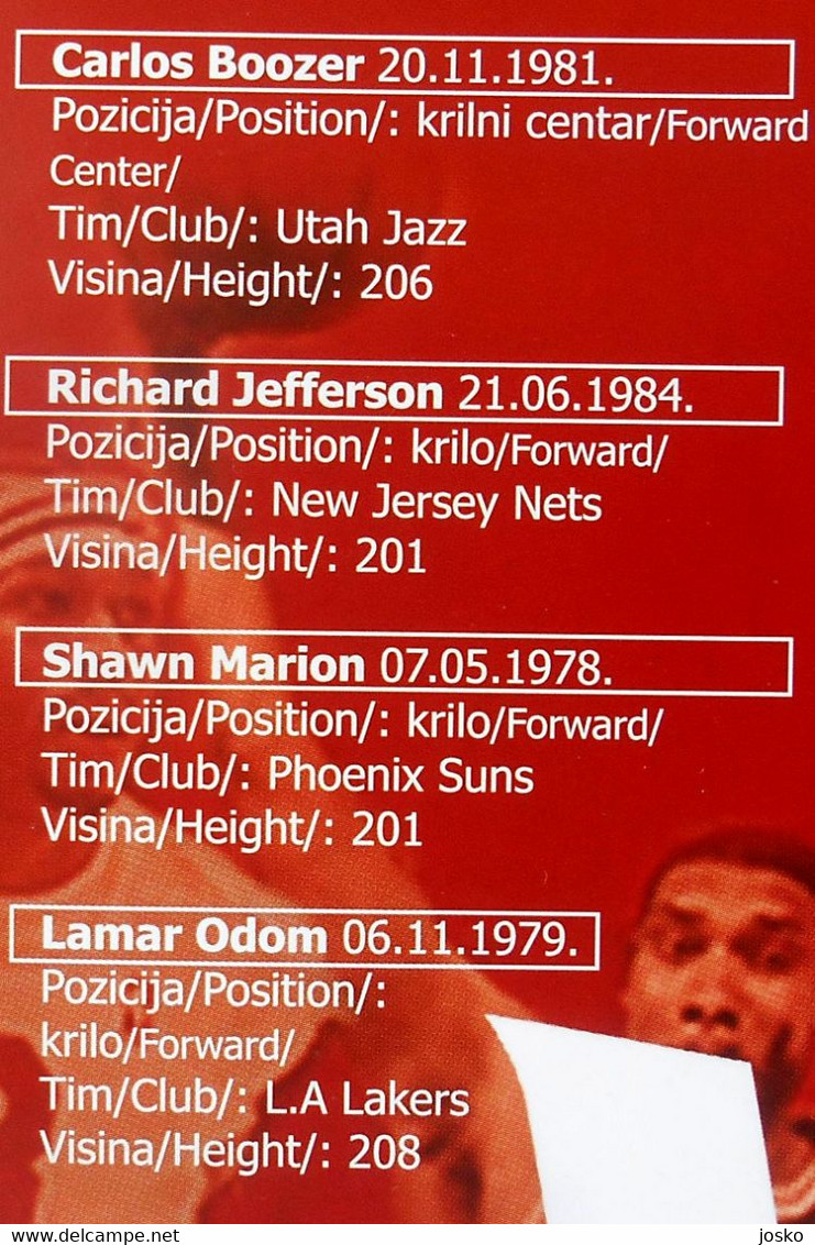 YUGOSLAVIA vs USA - 2004 basketball match programme * NBA LeBron James Allen Iverson Tim Duncan Dwayne Wade Carmelo A.