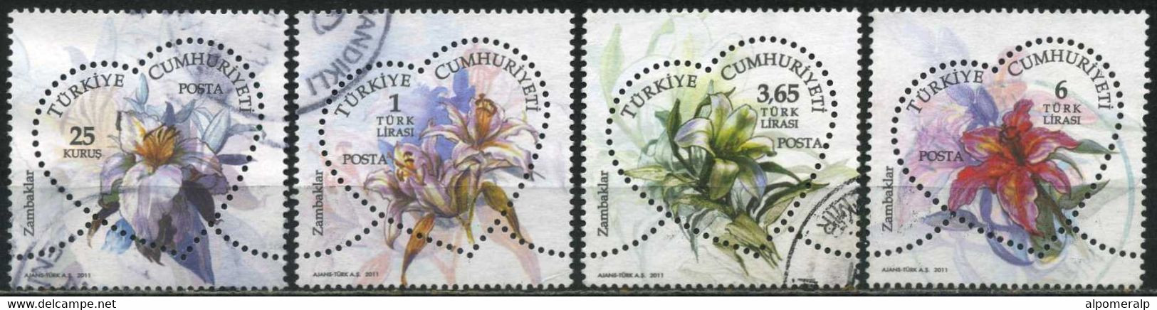 Turkey 2011 Mi 3869-3872 Heart, Lily. Flower, Plant (Flora) - Used Stamps