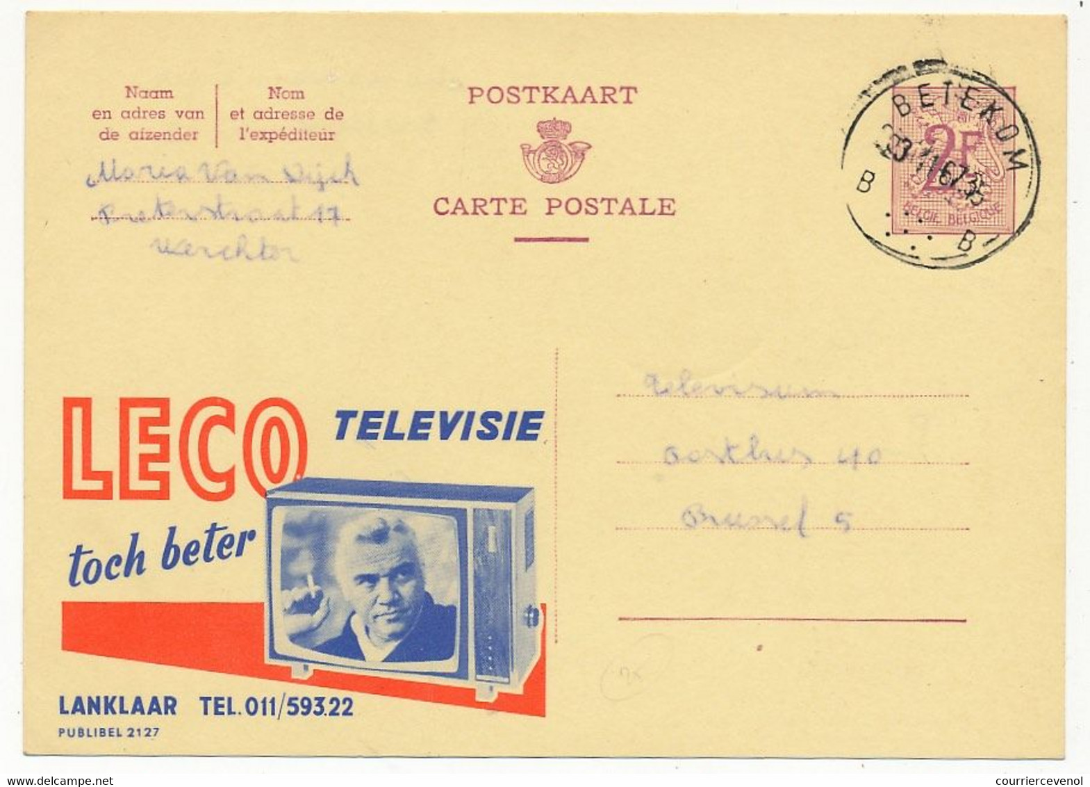 BELGIQUE => Carte Postale - 2F Publicité "LECO Televisie" - Publibel N°2127 - Publibels