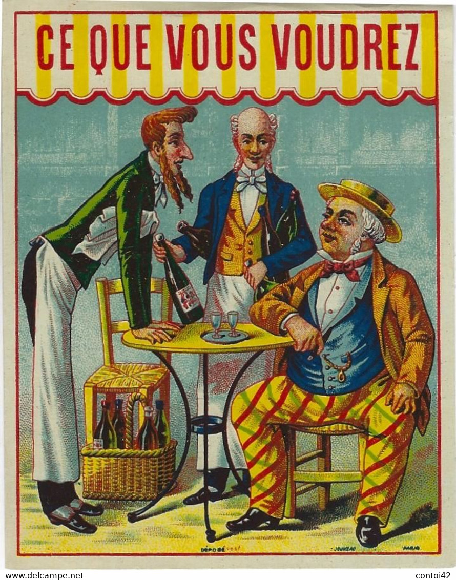 ETIQUETTE ANCIENNE CHROMOGRAPHIE PUBLICITE HUMOUR ALCOOLS VERRE A ABSINTHE - Other & Unclassified