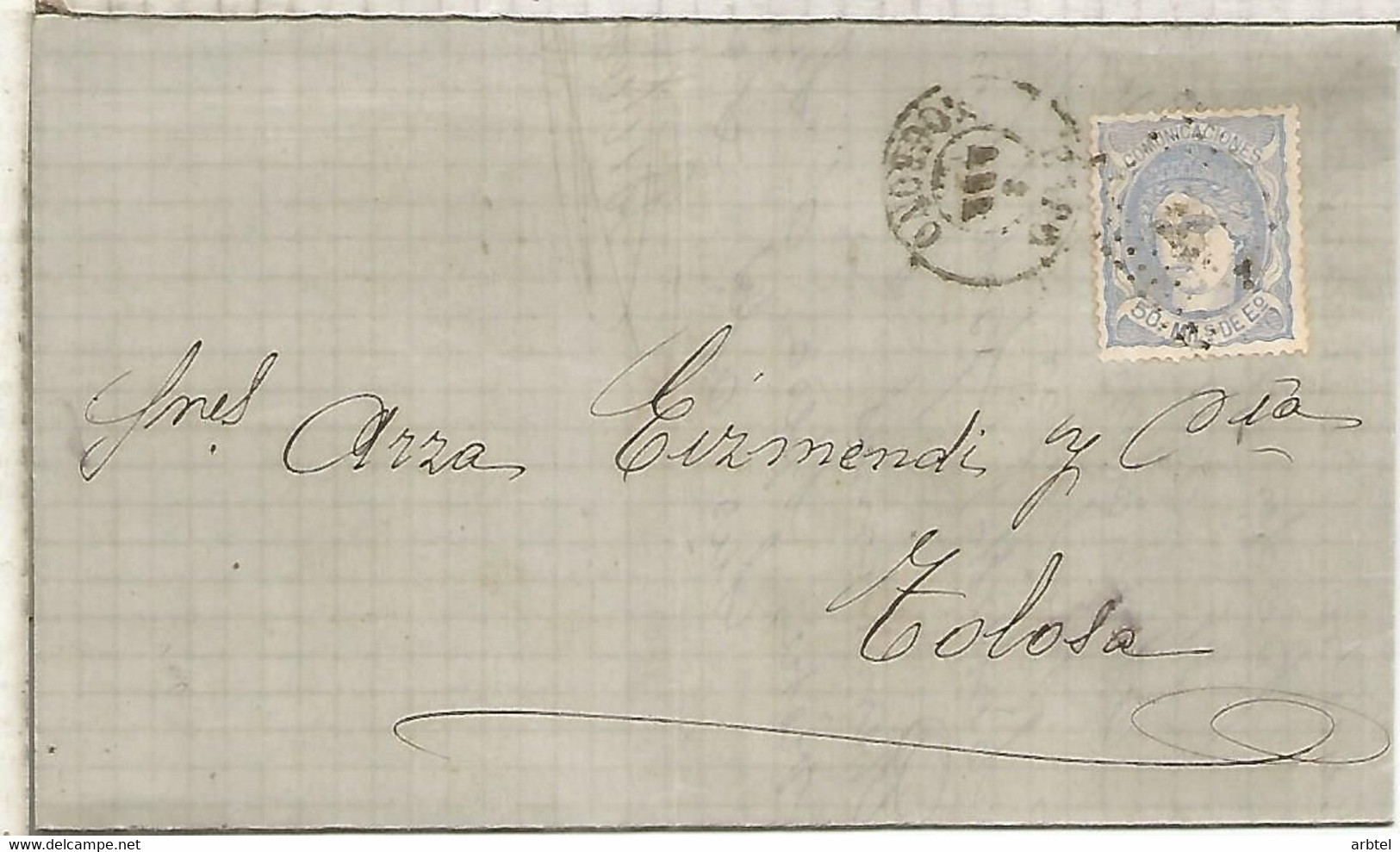 GOBIERNO PROVISIONAL  ENVUELTA  ESCRITA DE HARO LA RIOJA A TOLOSA GUIPUZCOA 1872 - Lettres & Documents