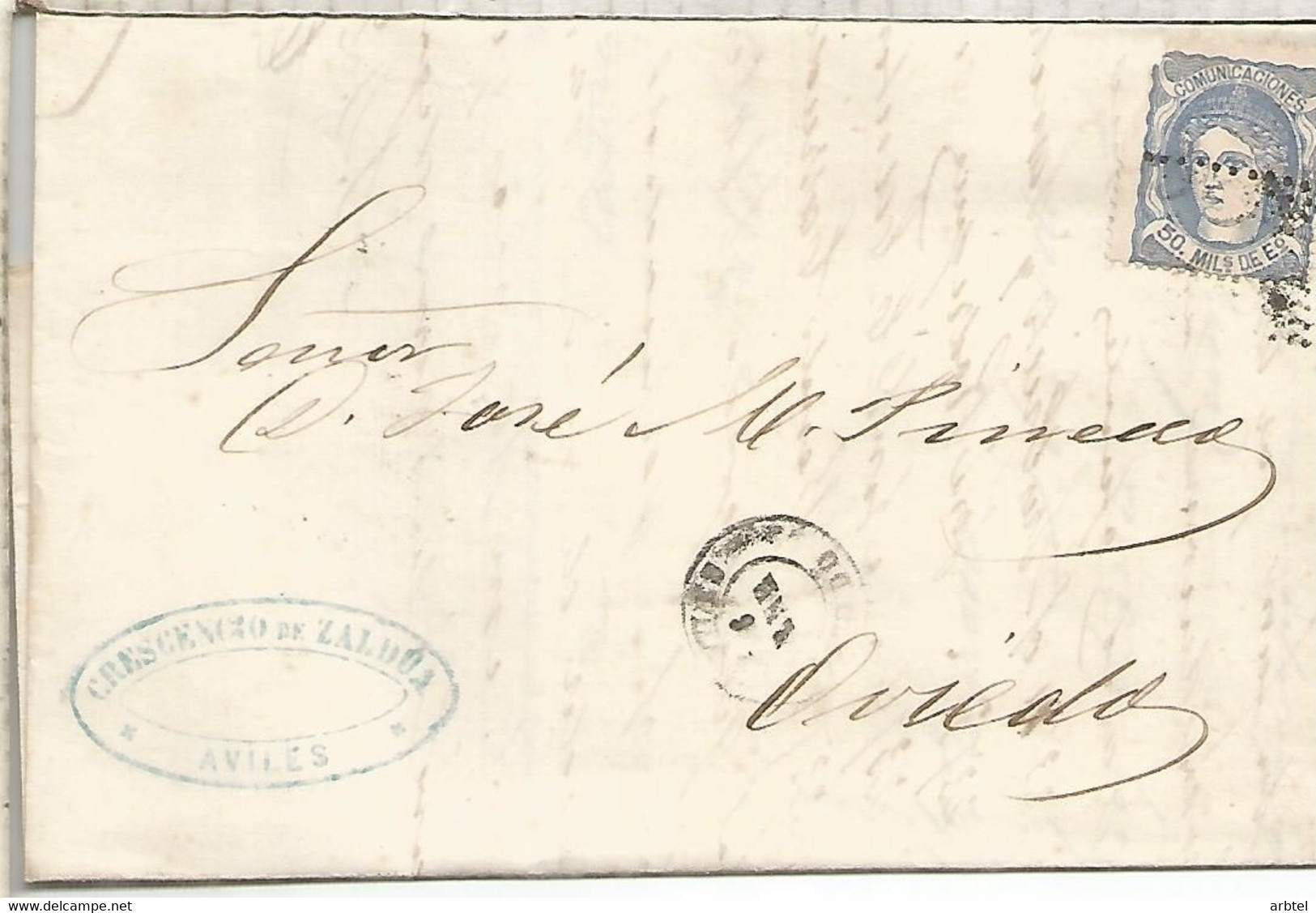 GOBIERNO PROVISIONAL  ENVUELTA ESCRITA  DE AVILES  ASTURIAS A GIJON 1872 - Storia Postale