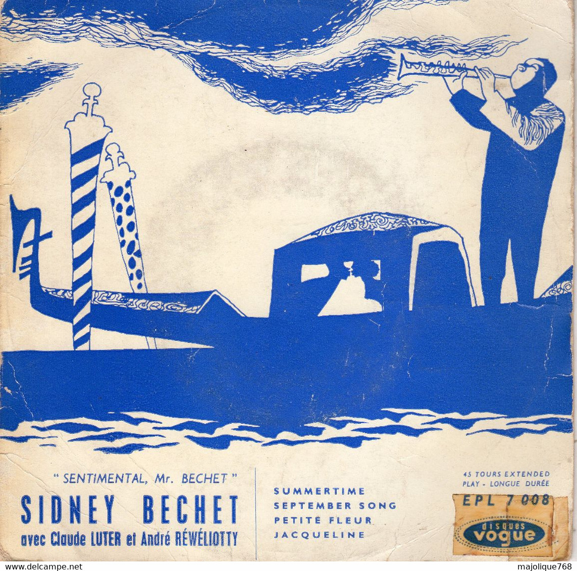 Disque - Sidney Bechet Avec Claude Luter Et André Réwéliotty  - Summertime - Vogue ELP 7008 - France 1954 - Jazz