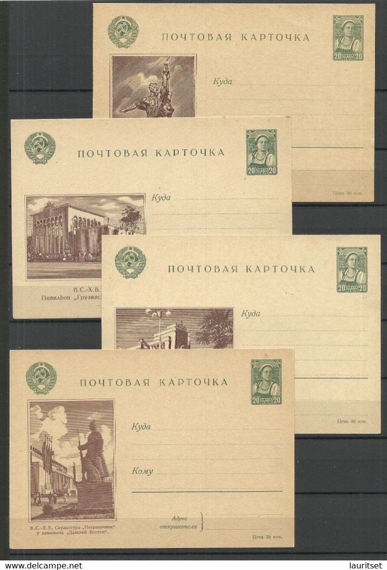 Russia Soviet Union - 7 Illustrated Stationery Cards Ganzsachen EXPO Pavillions - ...-1949