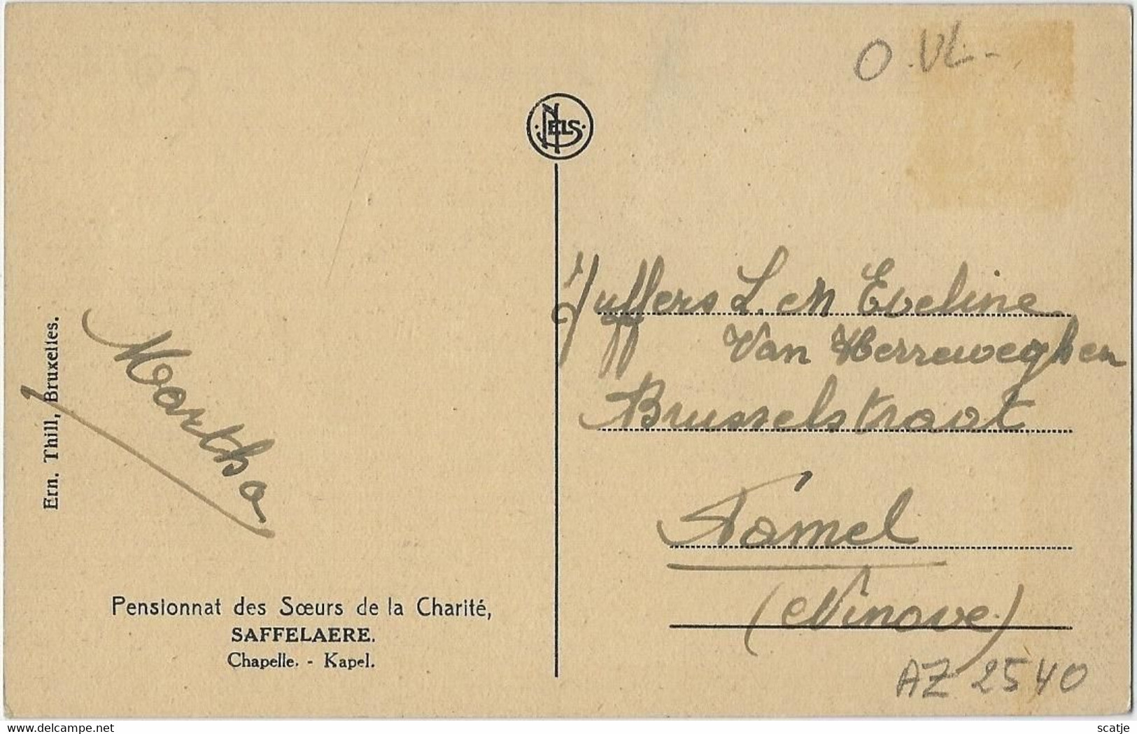 Saffelaere   -   Pensionnat Des Soeurs De La Charité   -   Chapelle   -   1914   Naar   Pamel - Lochristi