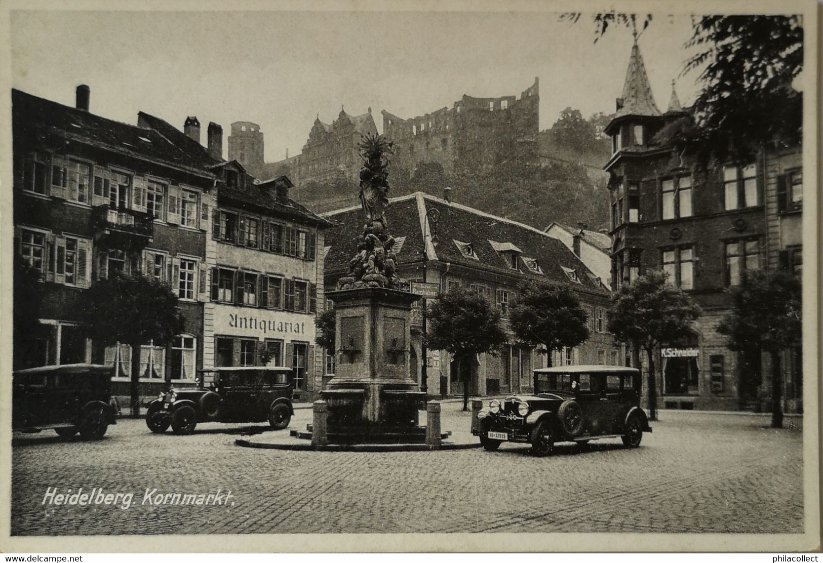 Heidelberg // Koornmarkt Mit Antiquariaat Und Auto 19?? Dun An Ruckseite - Heidelberg