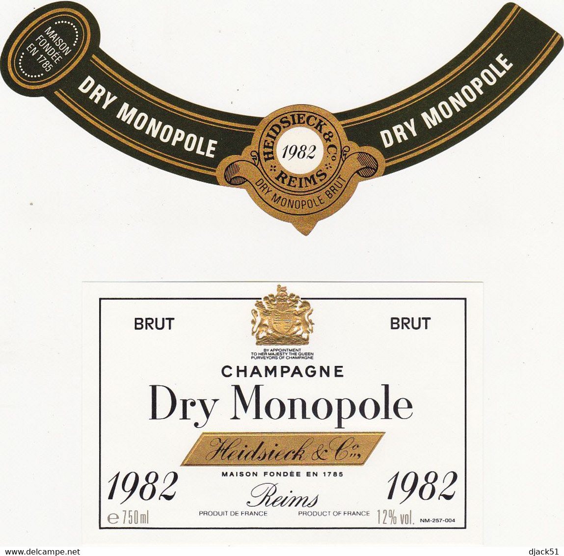 Etiquette Champagne Heidsieck & C° à Reims / Dry Monopole / BRUT / 1982 - Champagne