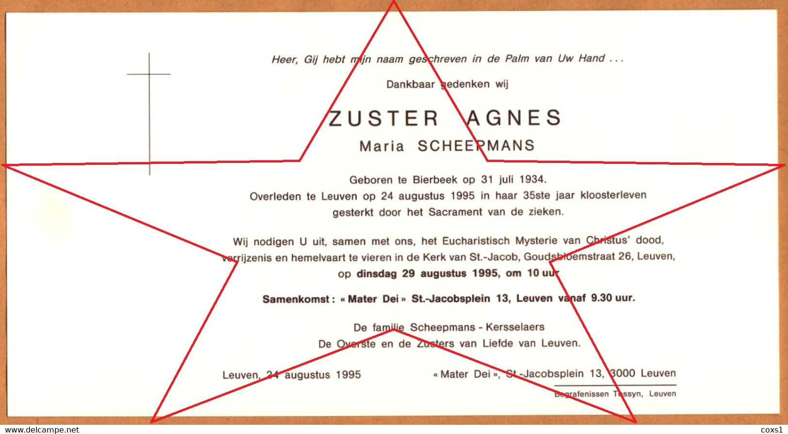 Zuster Agnes - Maria Scheepmans ° Bierbeek 1934 + Leuven 1995 (Fam: Scheepmans - Kersselaers) - Sonstige & Ohne Zuordnung