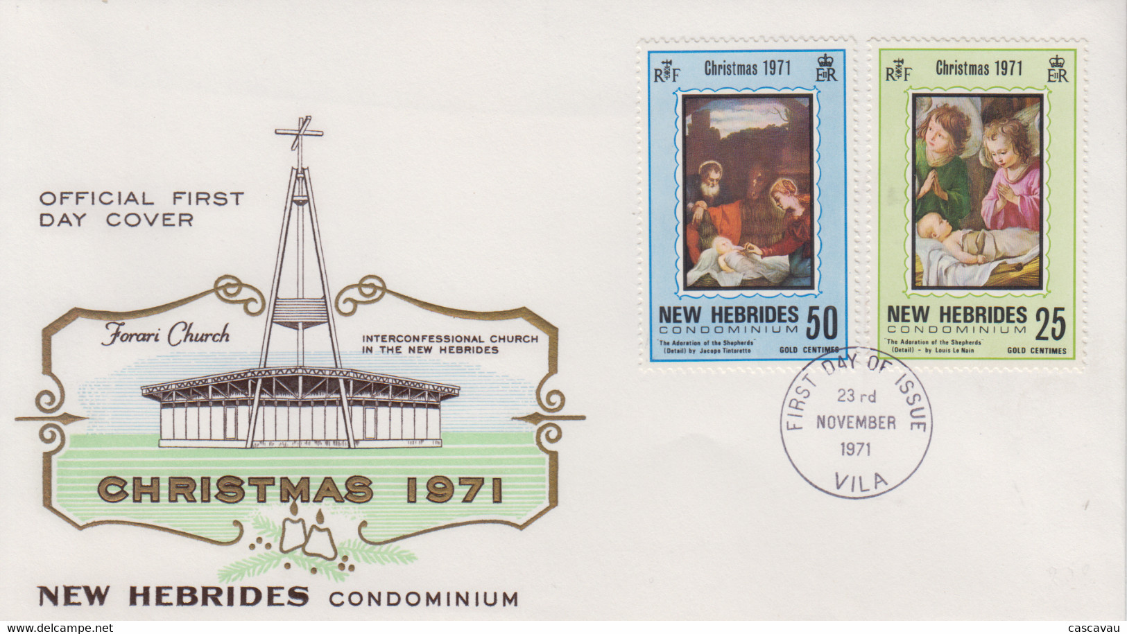 Enveloppe FDC  1er Jour   NOUVELLES  HEBRIDES   Noël  1971 - FDC