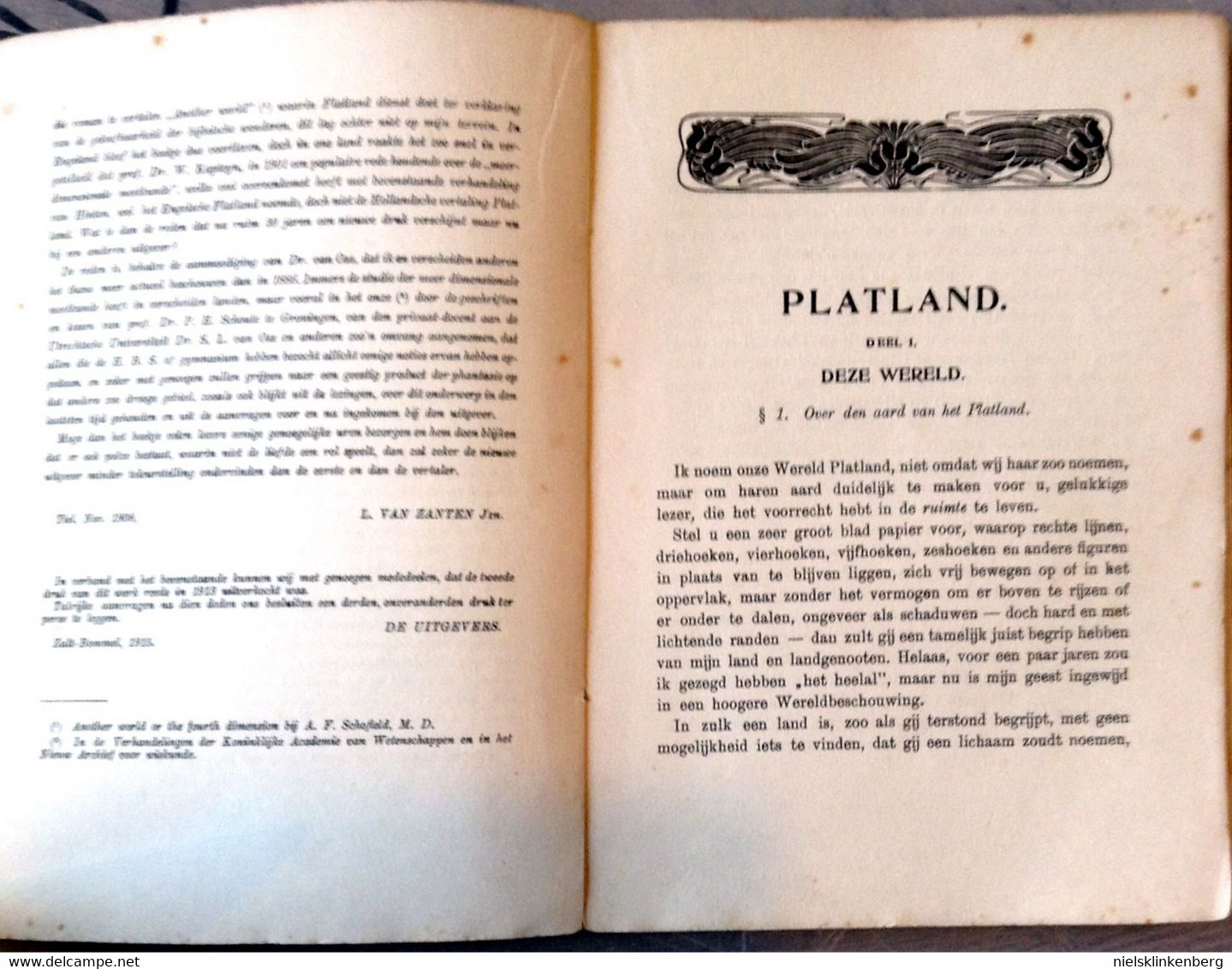 ABBOTT, Edwin A. (als:) Een VIERKANT:  Platland, Een Roman Van Vele Afmetingen. Met Illustraties. Derde Druk 1915 - Fantascienza E Fantasia