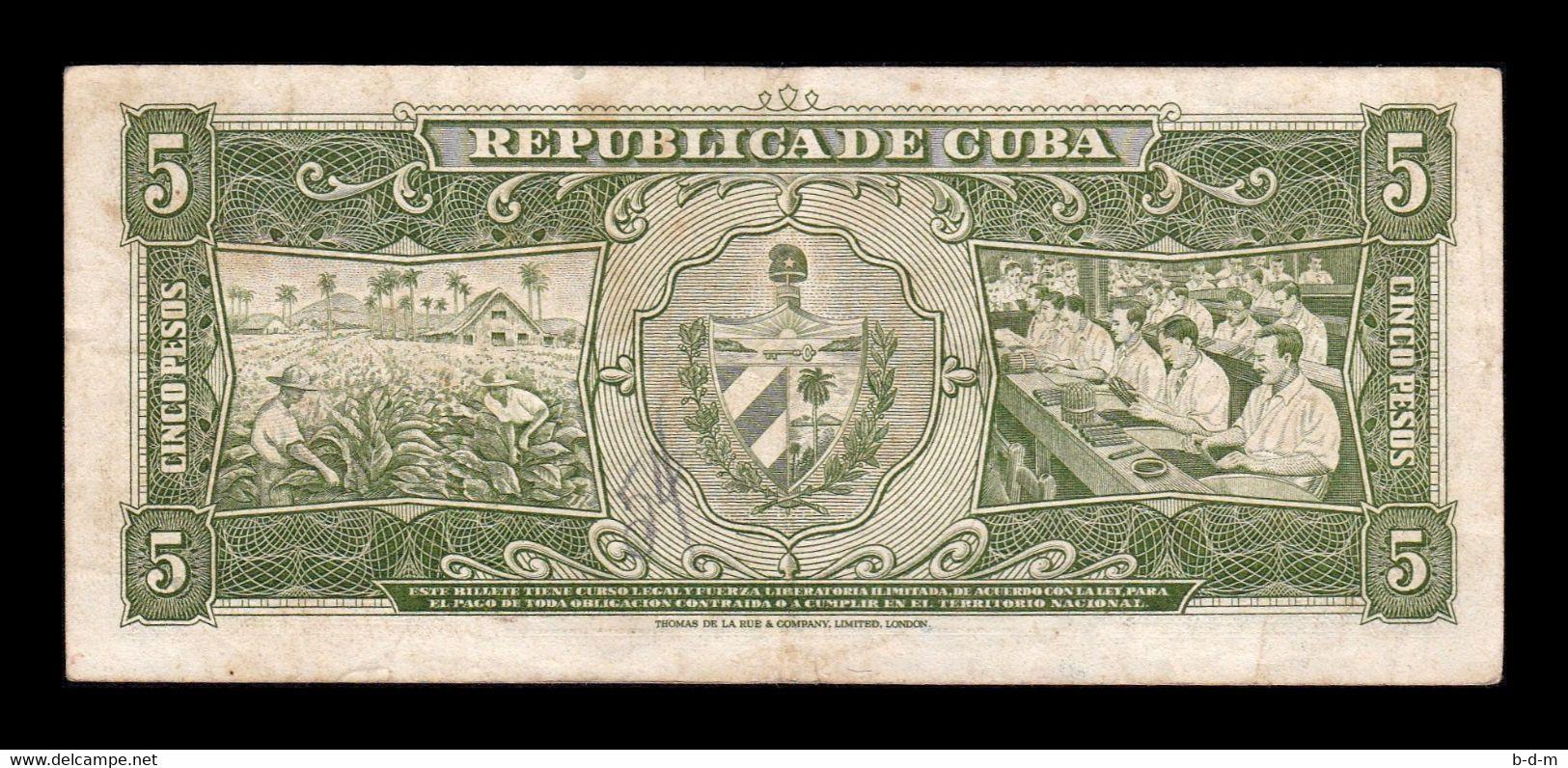 Cuba 5 Pesos Máximo Gómez 1958 Pick 91a BC/MBC F/VF - Cuba