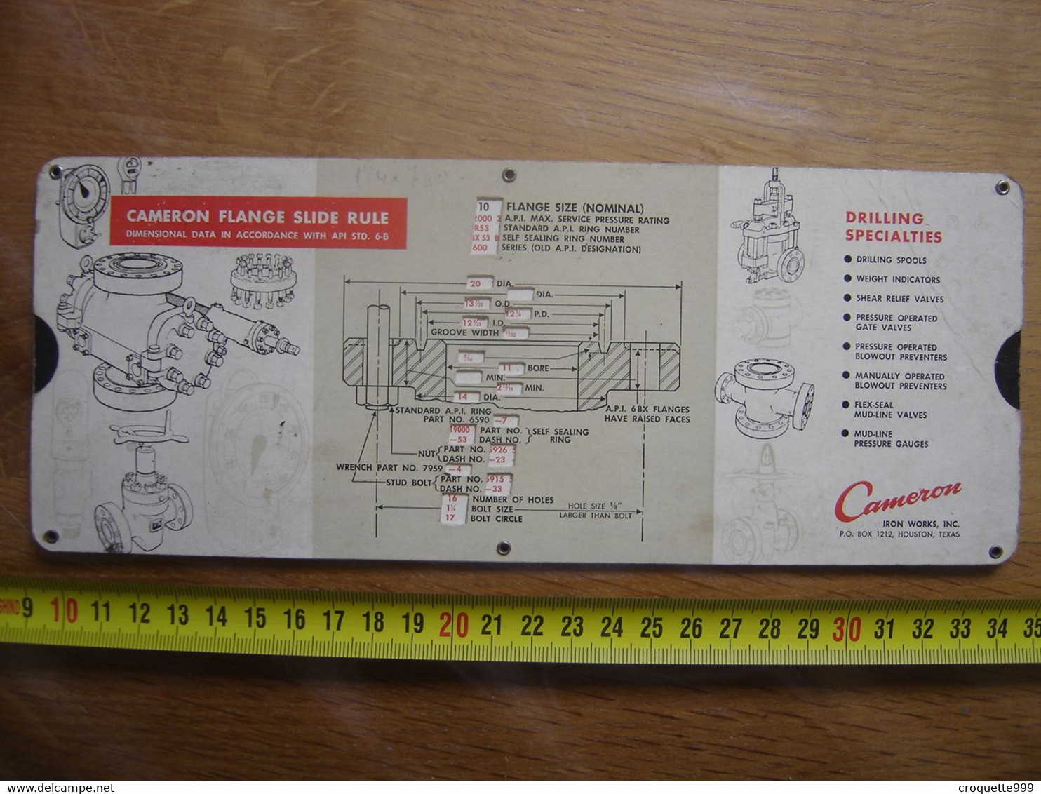 Réglette Regle CAMERON Pompes Valves Robinets Artisan METIER MESURE - Other Plans