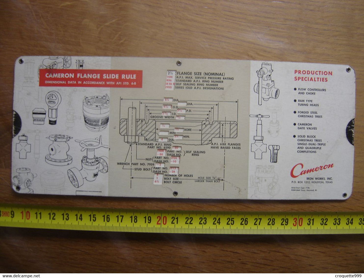 Réglette Regle CAMERON Pompes Valves Robinets Artisan METIER MESURE - Other Plans