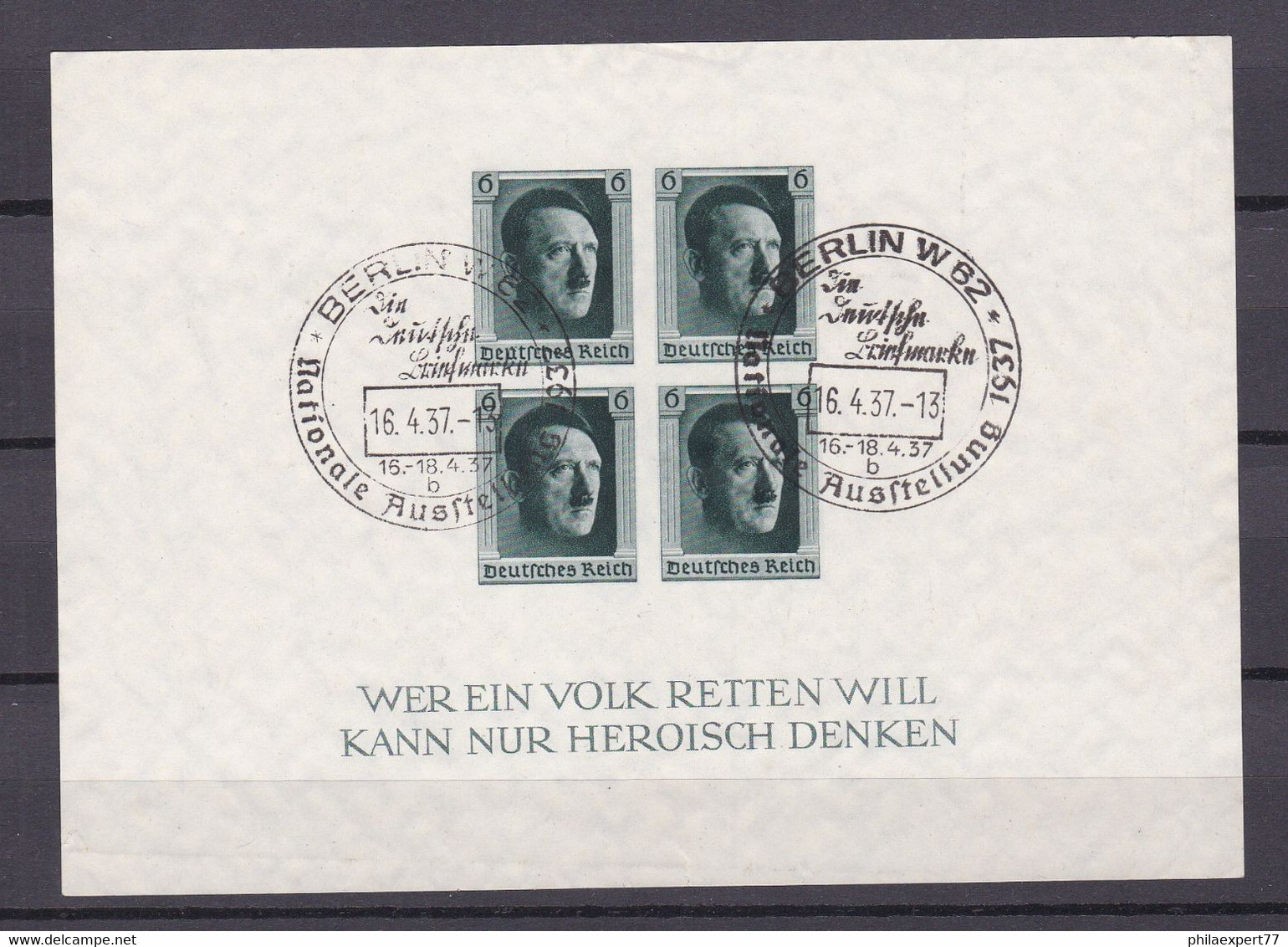 Deutsches Reich - 1937 - Michel Nr. Block 8 - Sonderersttagstempel - Gebraucht