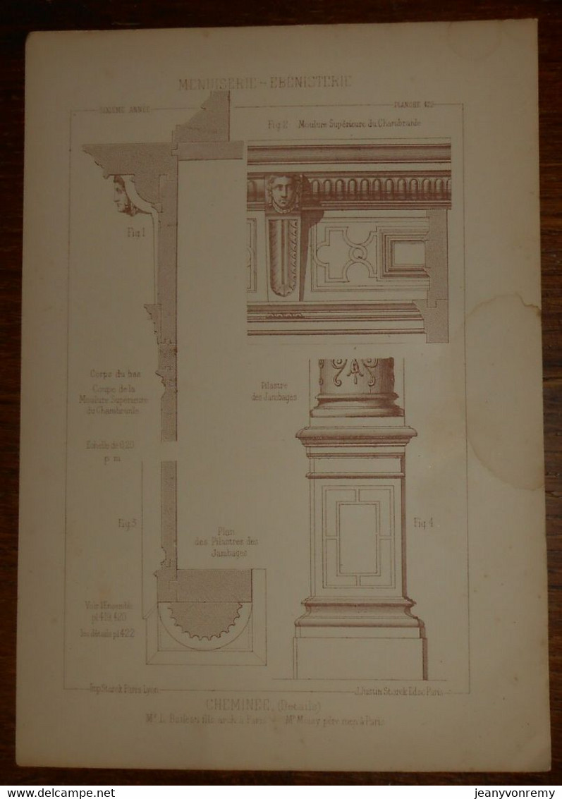 Cheminée. Détails. Menuiserie - Ebénisterie. M. Boileau Fils, Architecte à Paris. M. Moisy, Menuisier à Paris. 1887. - Other Plans