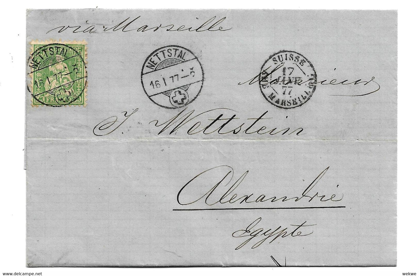 CH060c / SCHWEIZ - Nettstal Via Marsale 1877 Nach Ägypyen - Covers & Documents