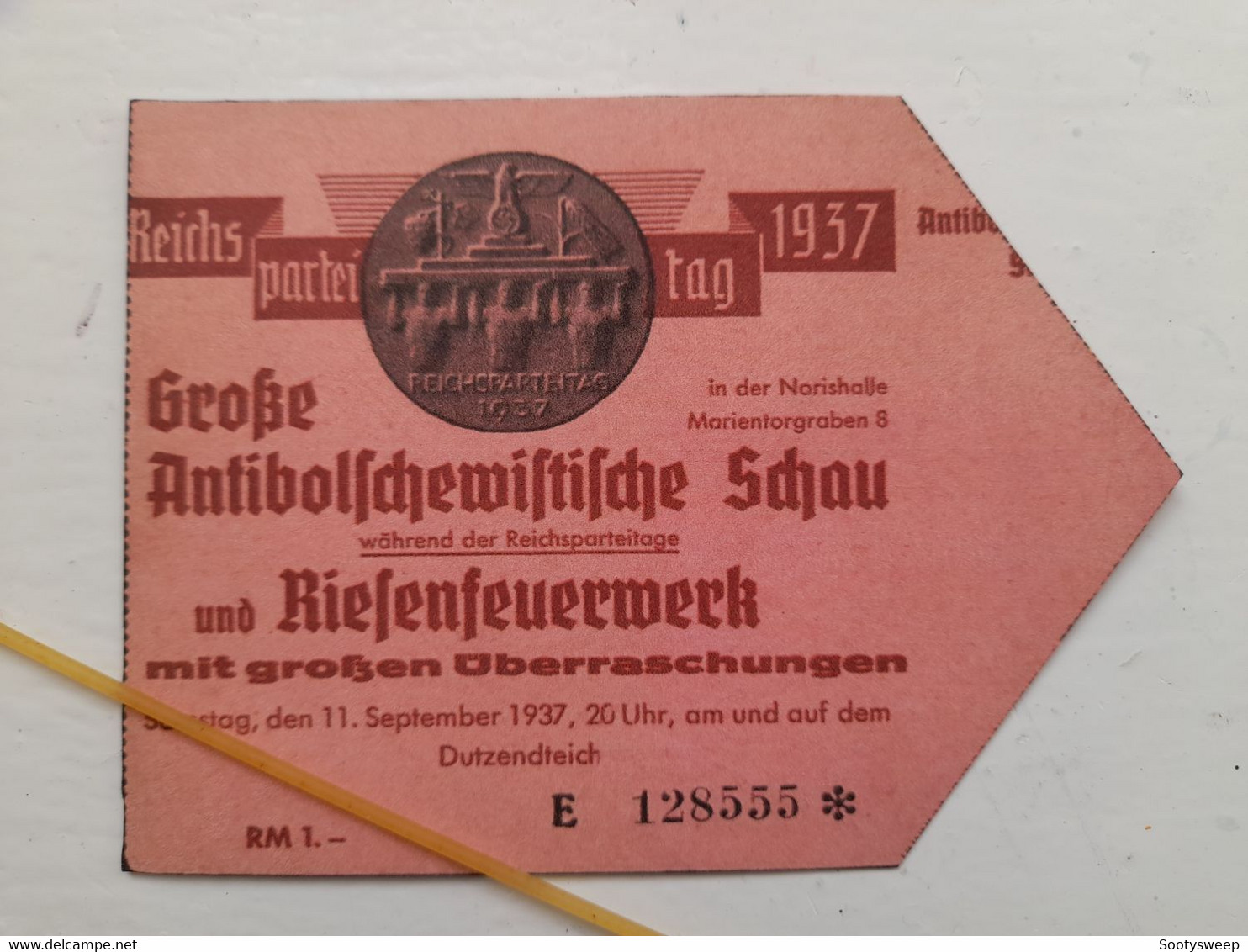 WW2 German Interest - Nuremberg Reichsparteitag Anti-Bolshevik Show Ticket - Please Read Description Box Bellow - 1939-45