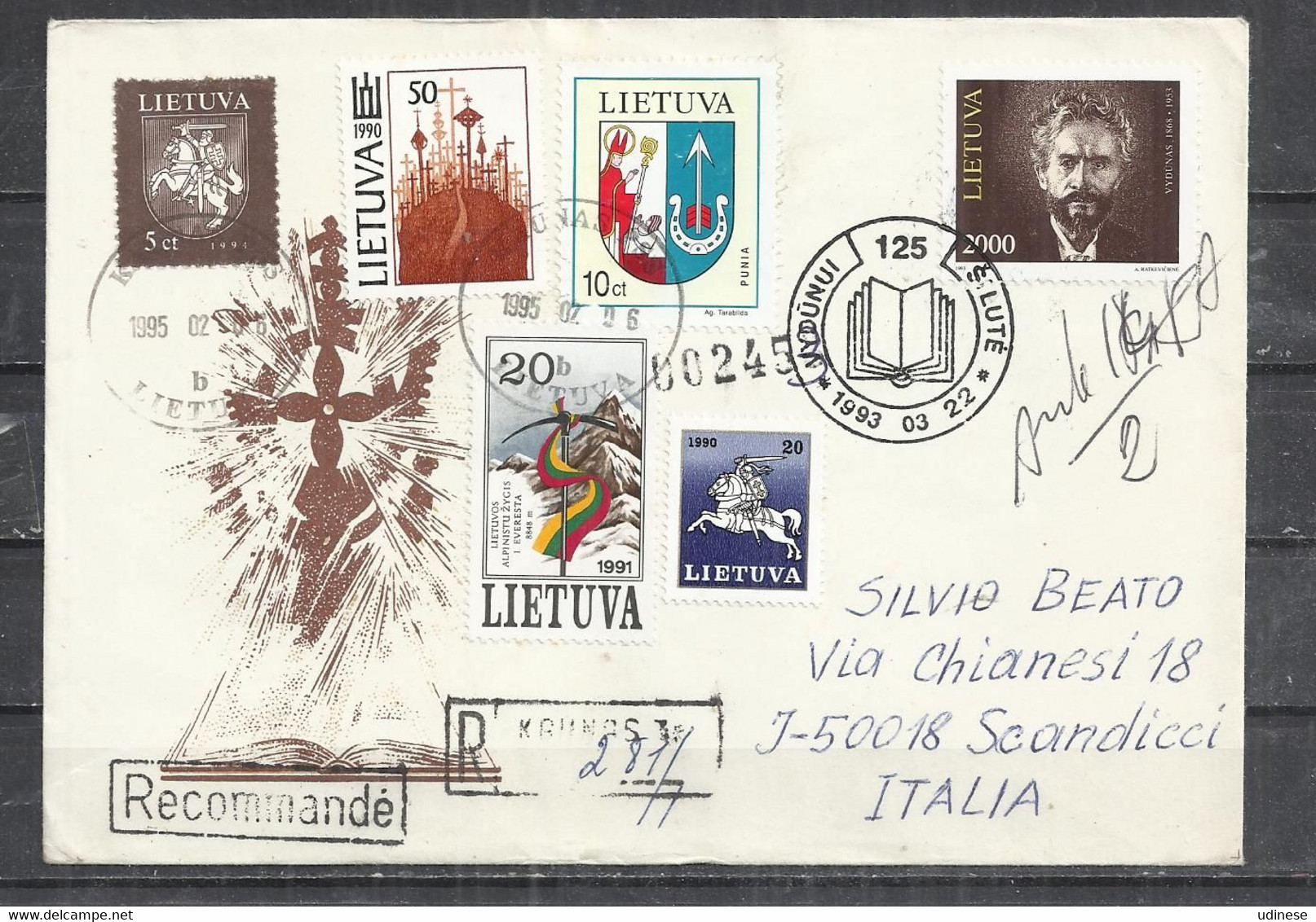 LITHUANIA - REGISTERED COVER TO ITALY 4 - Lithuania