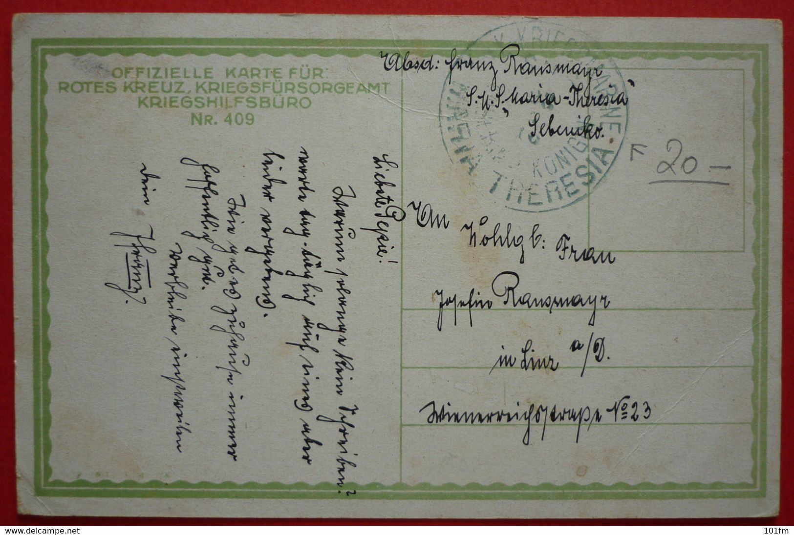 K.u.K. Soldaten, WWI - Offizielle Karte Fur Rotes Kreuz Nr. 409 - Kriegsmarine Stamp S.M.S. Maria Theresia - Guerra 1914-18