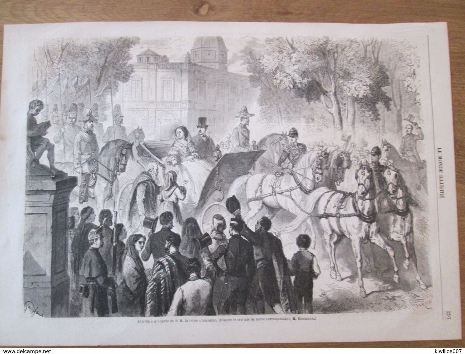 Gravure 1863    ESPAGNE    Arrivée à ARANJUEZ    De La Reine D Espagne - Madrid