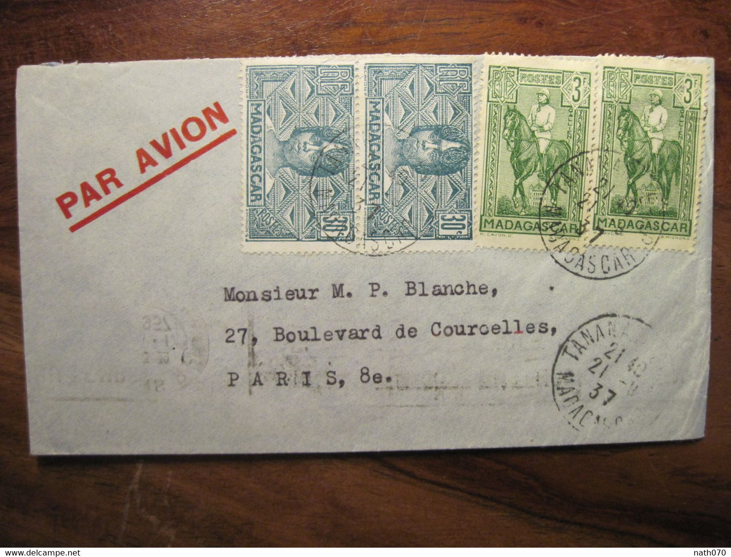 Madagascar 1937 France Lettre Enveloppe Cover Colonie Paire Air Mail Par Avion - Covers & Documents