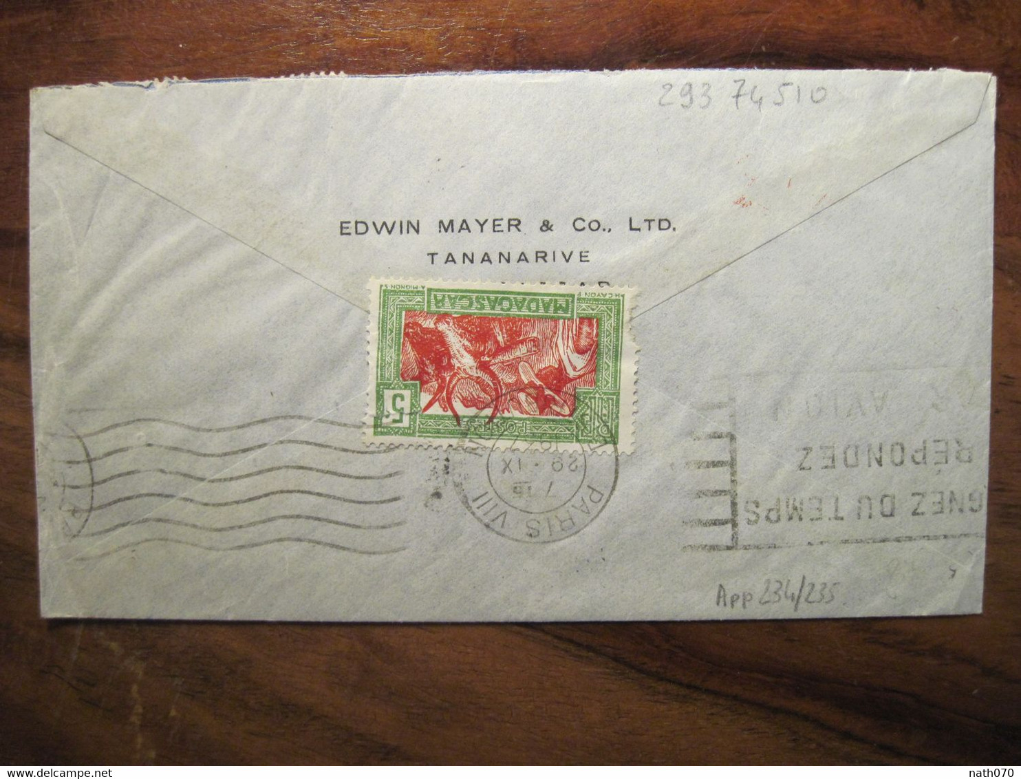 Madagascar 1937 France Lettre Enveloppe Cover Colonie Paire Air Mail Par Avion - Covers & Documents