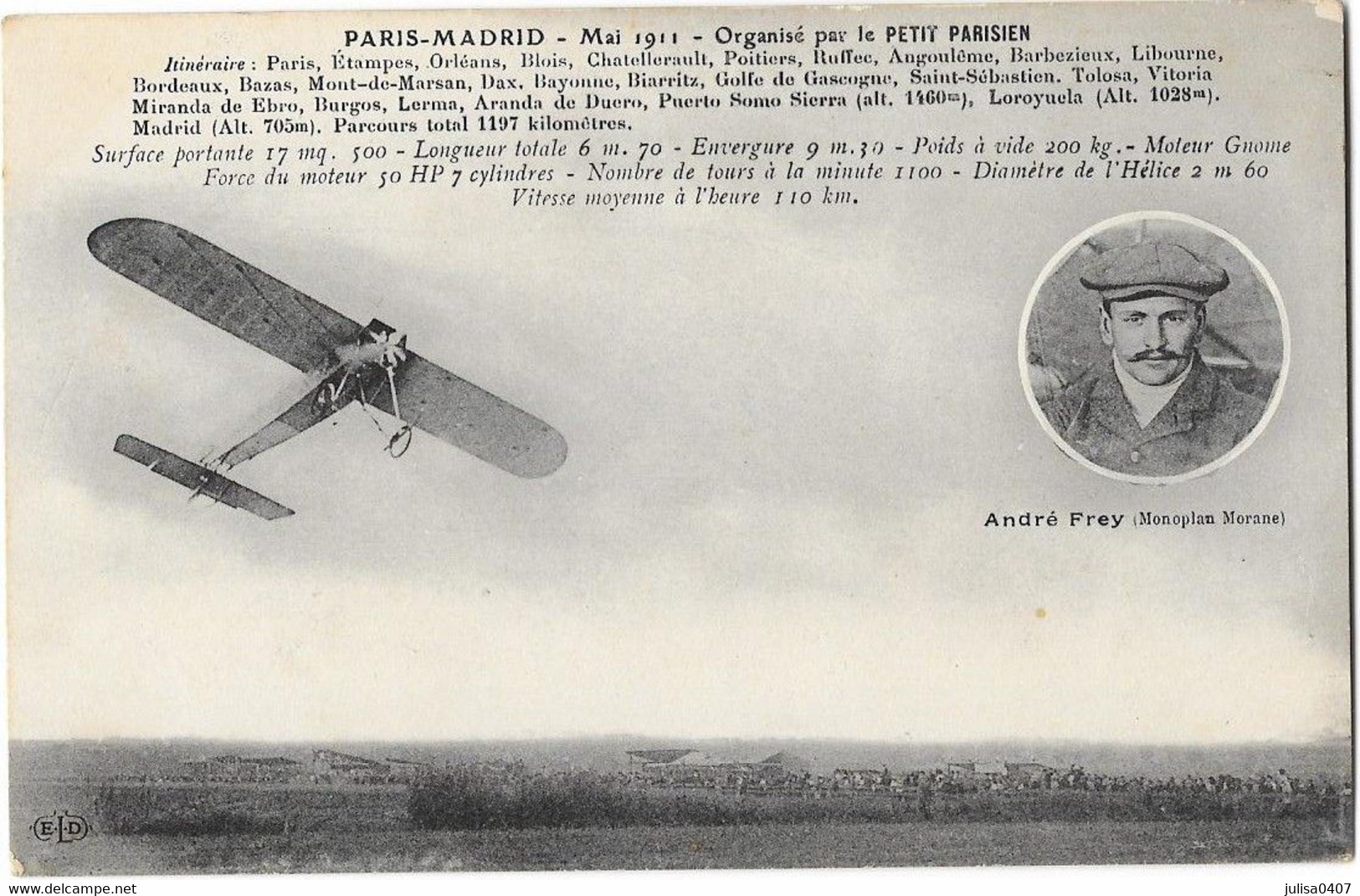 AVIATION COURSE PARIS MADRID 1911 Aviateur André Frey En Vol - Demonstraties