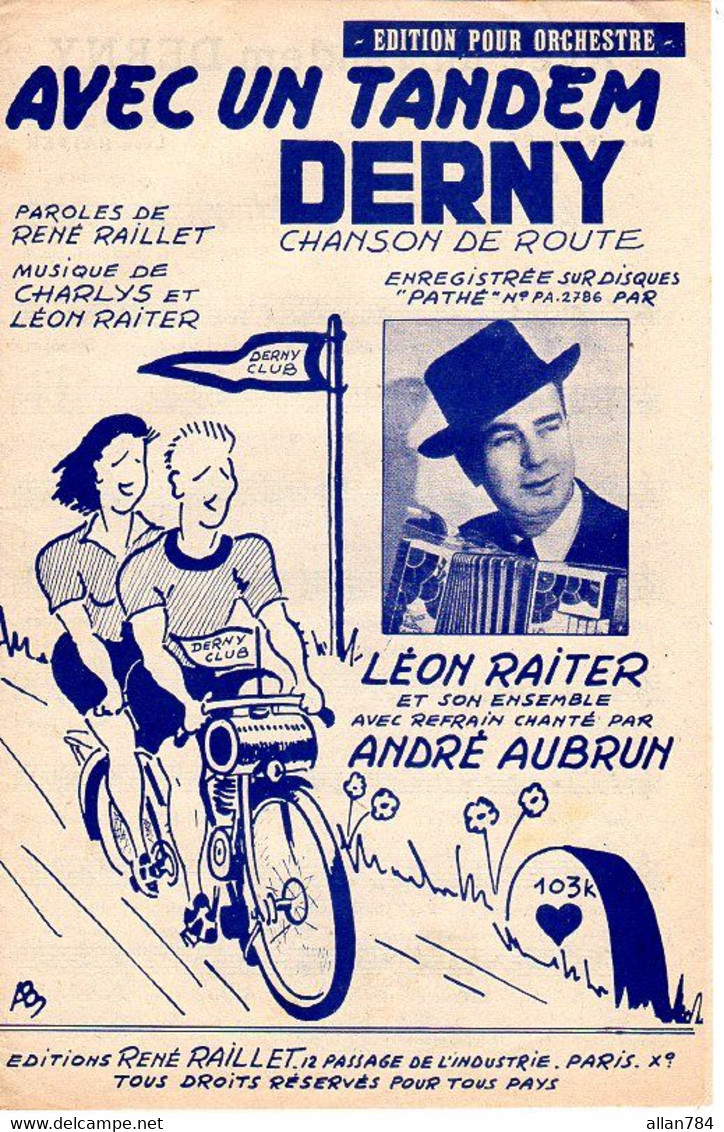 CYCLISME VELO MOTO RISé - CHANSON DE ROUTE - AVEC UN TANDEM DERNY - 1951 - BELLE ILLUSTRATION - EXCELLENT ETAT - - Other & Unclassified