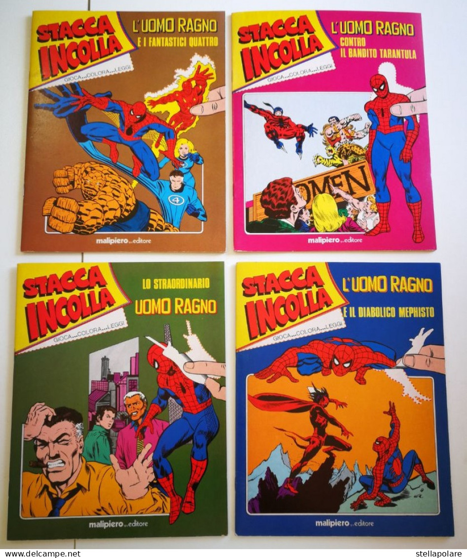 L'UOMO RAGNO - ORIGINALE 1979 LOTTO DI 4 ALBUM NUOVI STACCA INCOLLA MALIPIERO EDITORE - Super Heroes