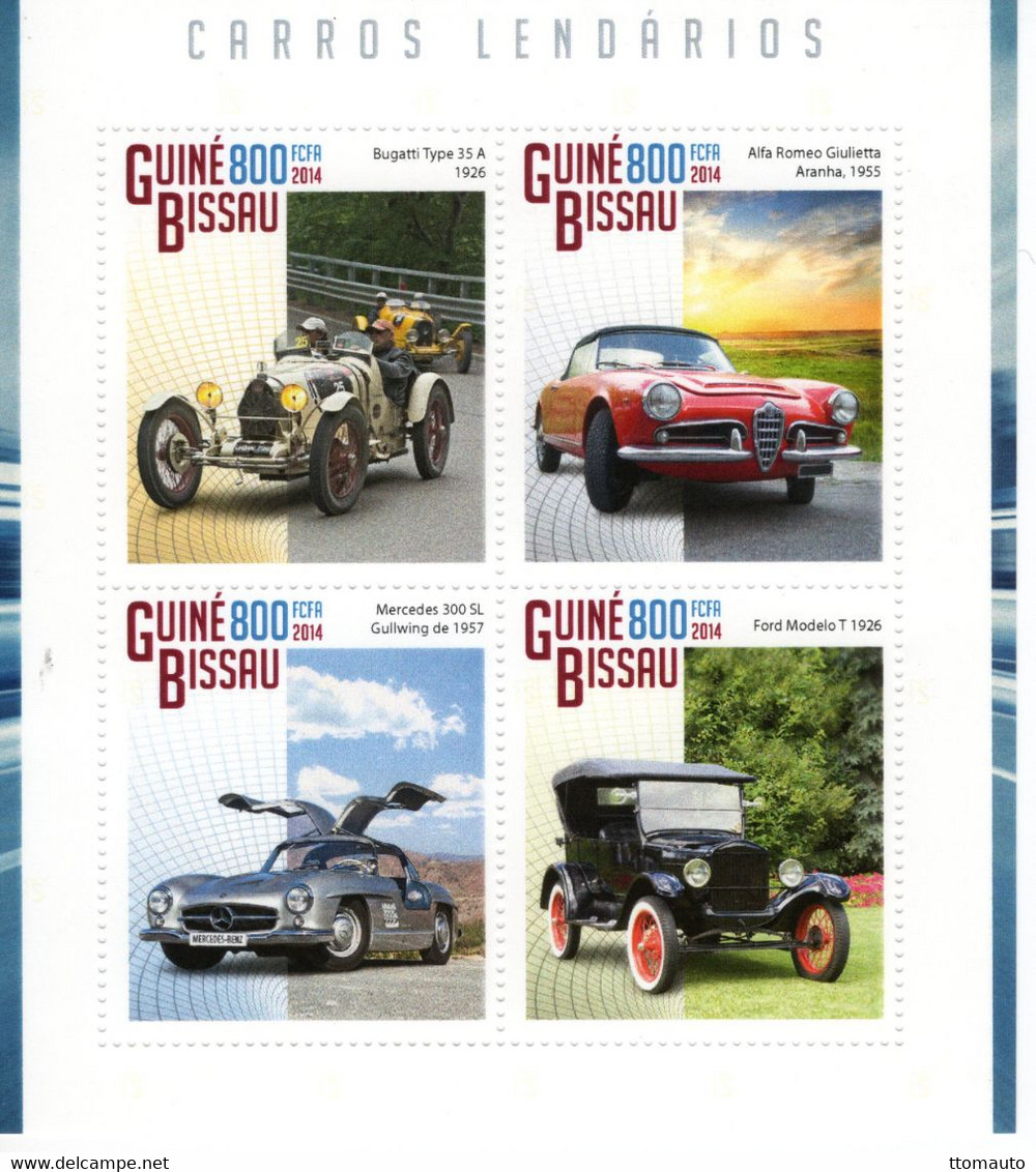 Guiné-Bissau 2014 - Legendary Cars - Bugatti-Alfa Romeo-Mercedes-Ford  -  4v Sheet Neuf/Mint/MNH - Cars