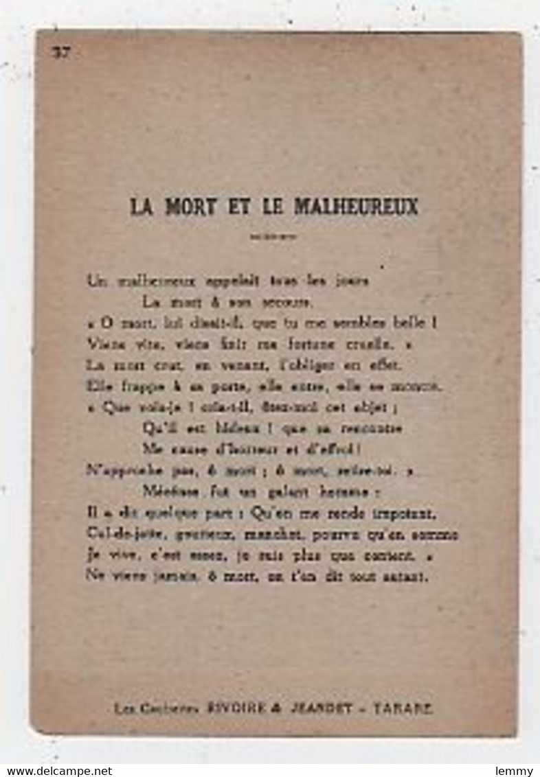 CHROMO RÉCOMPENSE - FABLE DE LA FONTAINE - RIVOIRE & JEANDET, TARARE - 9.8 X 13.8 - LA MORT ET LE MALHEUREUX - Autres & Non Classés