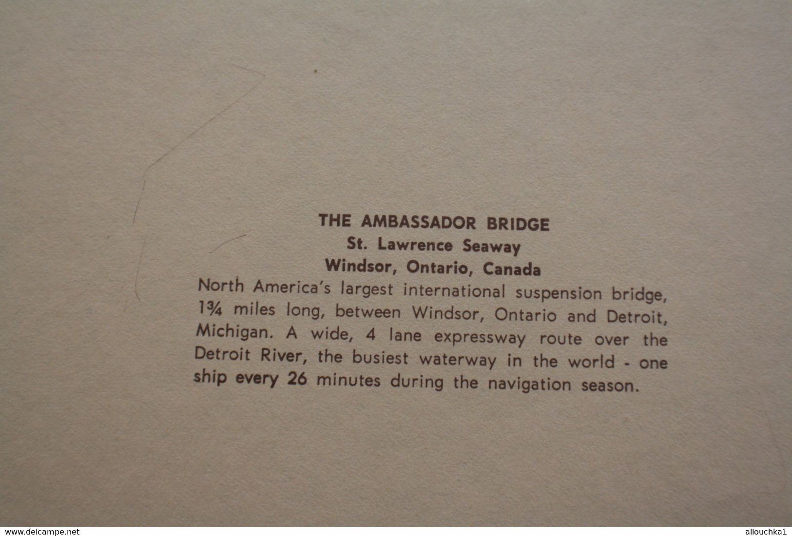 S/S AMBASSADOR BRIDGE WINDSOR ONTARIO / SAINT LAURENCE SEAWAY CANADA -☛NORBERT COLLINS-☛FAIRE PART OU "AUTRES" - Andere & Zonder Classificatie