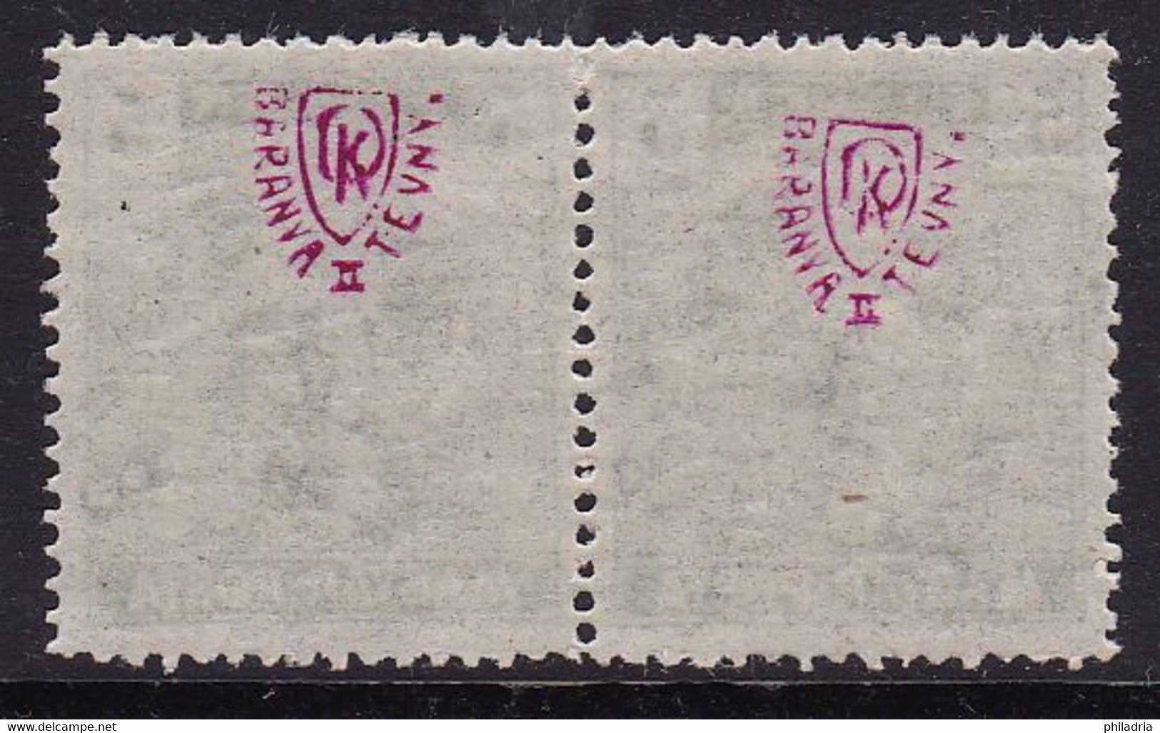 Baranya, 1919, 5 Fil, Pair, Overprint Shifted To The Left, New Value Overprint Missing !, MNH, Very Good Quality - Baranya