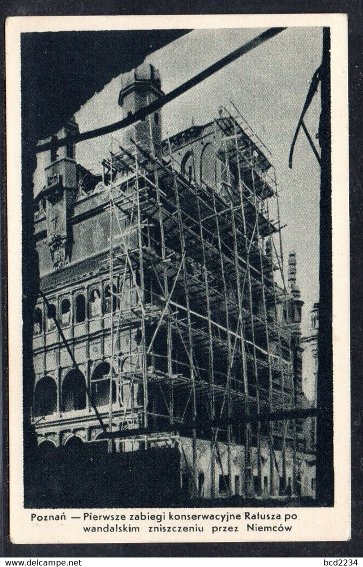 POLAND POZNAN POSEN REPAIRS TO TOWN HALL AFTER BEING DAMAGED BY NAZI GERMANY IN WW2  POSTCARD PC MINT POLOGNE POLEN - Polonia