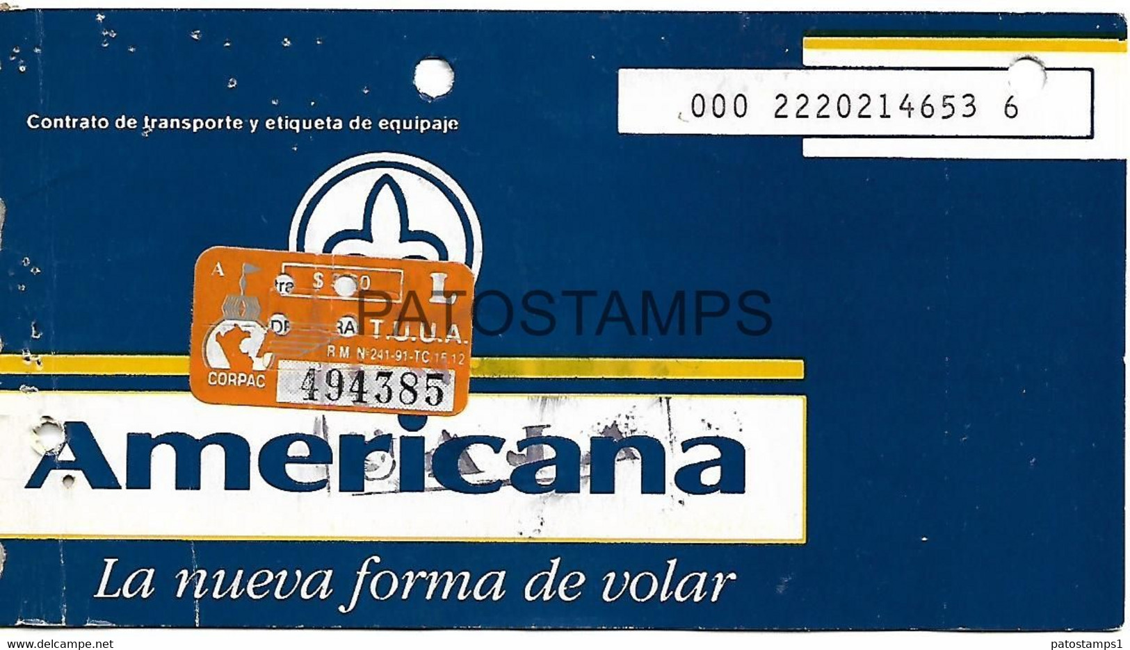 143682 PERU AVIACION AVIATION AEROLINEA AMERICANA TICKET NO POSTAL POSTCARD - Tickets