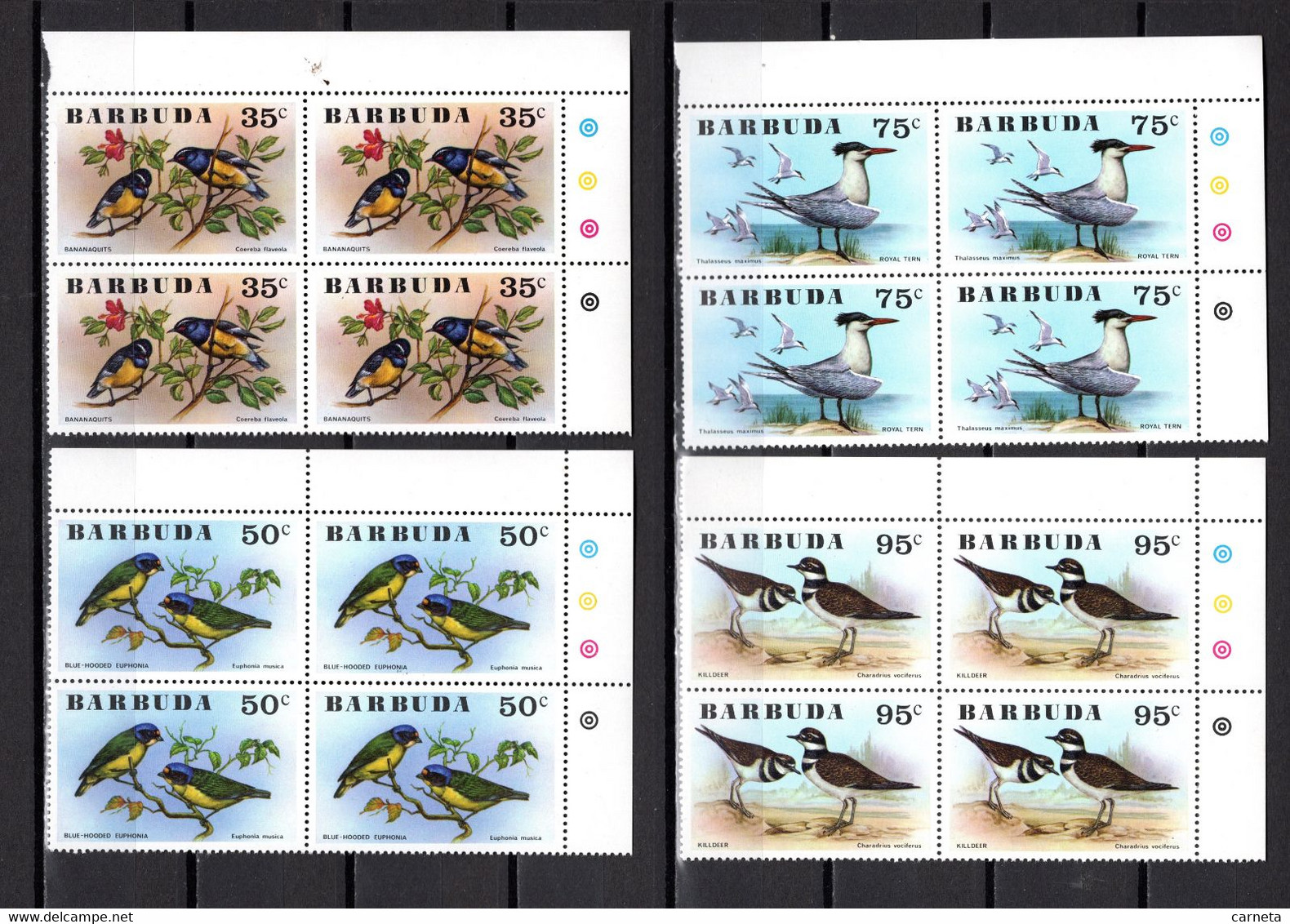 BARBUDA N° 251 à 256  BLOCS DE QUATRE TIMBRES  NEUFS SANS CHARNIERE   COTE  106.00€   ANIMAUX  OISEAUX - Antigua And Barbuda (1981-...)