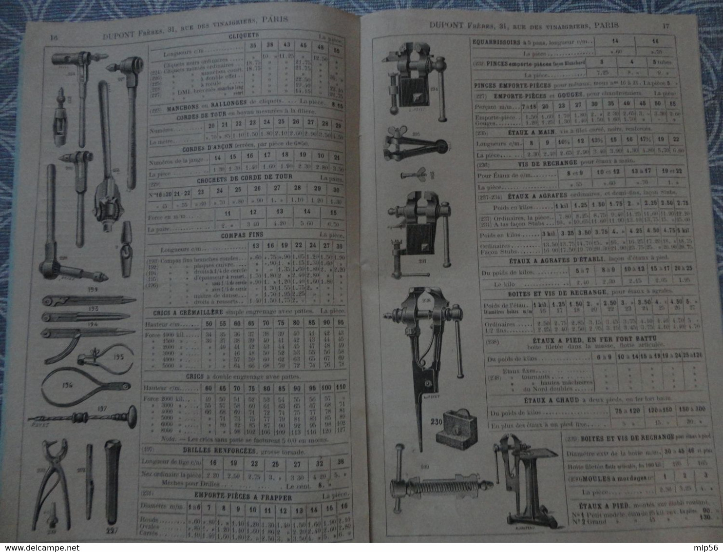 CATALOGUE TARIF RIVET BOULON OUTIL DUPONT FRERES 31 RUE DES VINAIGRIERS PARIS 24 X 16 CM VERS 1880 - Sonstige & Ohne Zuordnung