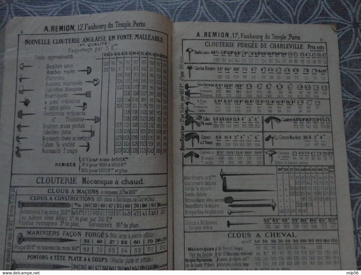 CATALOGUE TARIF CLOU VIS  OUTIL A REMION 17 FAUBOURG DU TEMPLE  PARIS 24 X 16 CM 1879 - Sonstige & Ohne Zuordnung