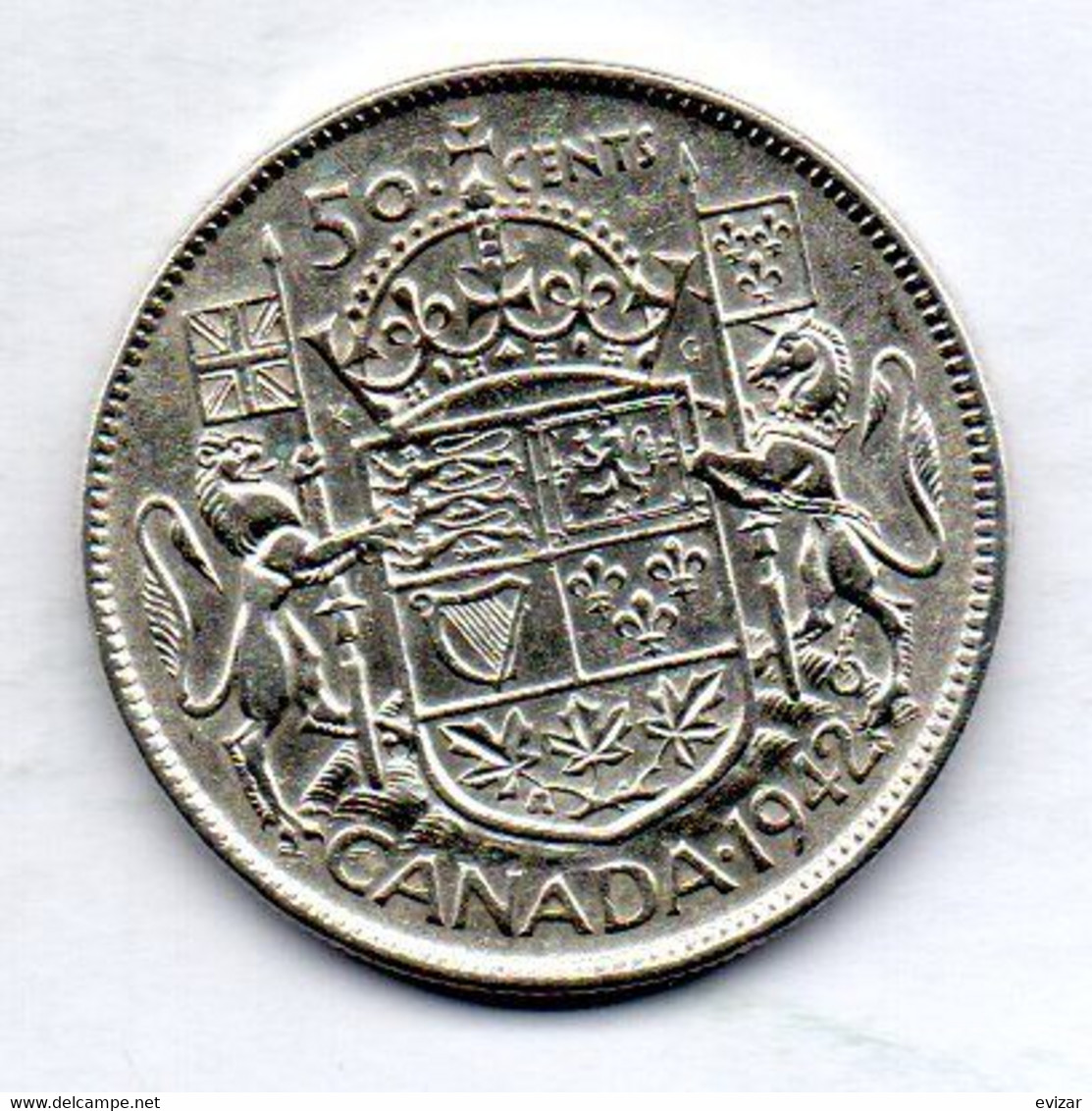 CANADA, 50 Cents, Silver, Year 1942, KM #36 - Canada